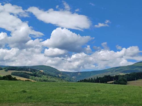 a green field with a blue sky and clouds at Holiday Home Holiday Hill 42 by Interhome in Lauterwasser
