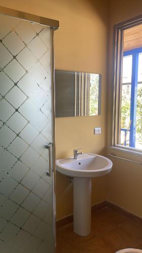a bathroom with a sink and a glass shower at Villa Rosetta - Casa Vacanze in Palmi