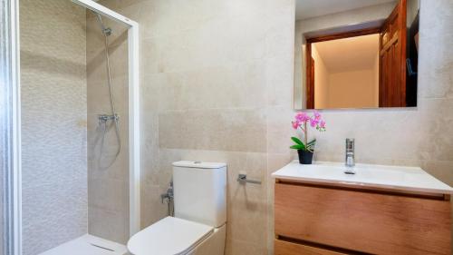 a bathroom with a toilet and a sink and a shower at Casa Madrona Periana by Ruralidays in Periana