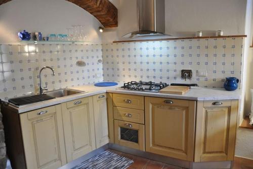 a kitchen with a sink and a counter top at Caty's little house in Cavriglia
