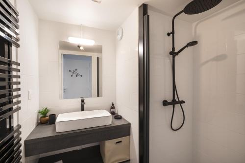 une salle de bain avec un lavabo et une douche dans l'établissement Le Saint Martin Bis - Bel appartement moderne et confortable, à Rennes