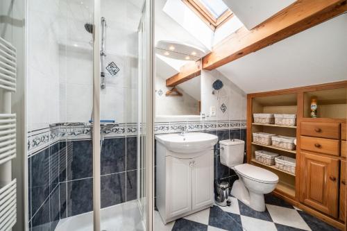 a bathroom with a shower and a toilet and a sink at Au Rêve Savoyard 7 - 4 personnes in Morillon