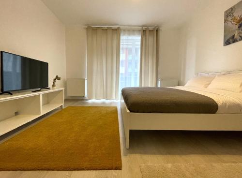 Postel nebo postele na pokoji v ubytování Bartolomeu Serenity Studio w. free parking