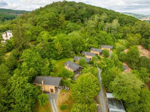 an aerial view of a row of houses in a forest at BollAnts Spa im Park in Bad Sobernheim