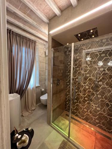 a bathroom with a shower and a toilet at L’ Aia del Principe in Montepulciano