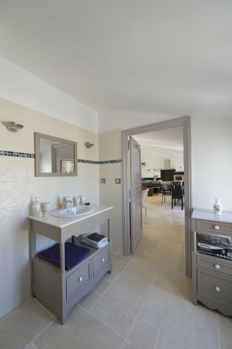 une salle de bain avec un lavabo et un miroir dans l'établissement Chateau de la Clapiere, à Hyères