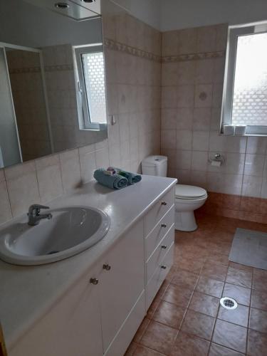 La salle de bains est pourvue d'un lavabo et de toilettes. dans l'établissement Villa Calli, à Mália