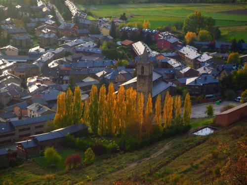 a small town with trees and houses on a hill at Planta baja con jardín en Llívia in Llivia