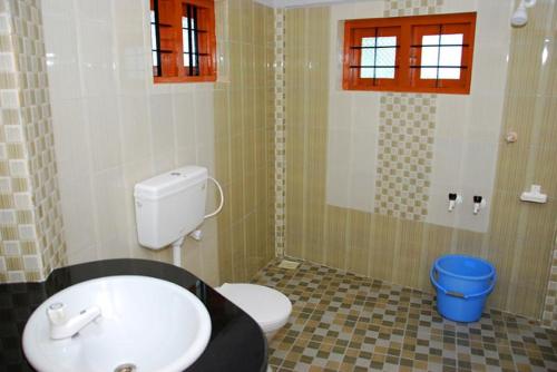 a bathroom with a white toilet and a sink at The Forest Resort - Muneeswaramudi Eco Hermitage and Farms in Tindummal