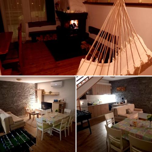 a living room and a living room with a fireplace at Kuća za odmor MARE in Lepoglava
