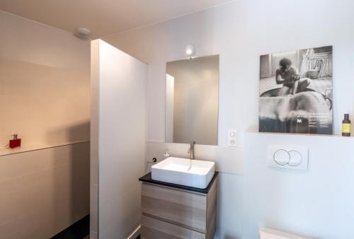 a bathroom with a sink and a mirror at Chambre BEAUSEJOUR in Brive-la-Gaillarde