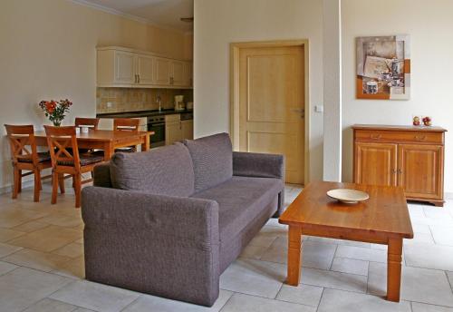 - un salon avec un canapé et une table dans l'établissement WassermannApartments, à Burg