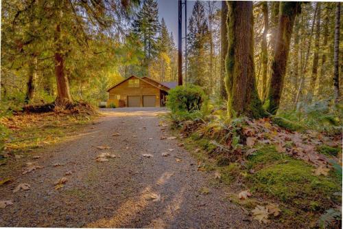 a house in the middle of a road in a forest at Brokenbridge Pond in Rhododendron
