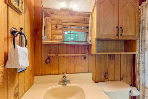 a bathroom with a sink and a toilet at Cabin in the Vermont Woods in Hyde Park