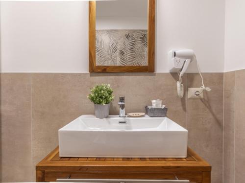 a bathroom with a white sink and a mirror at -Le stanze dei Pico- Wi-Fi, nel cuore di Mirandola - una terrazza unica sul tetto in Mirandola