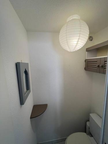 La salle de bains est pourvue de toilettes et d'un éclairage. dans l'établissement Charmant pavillon pour 5-6 pers., au Cap d'Agde