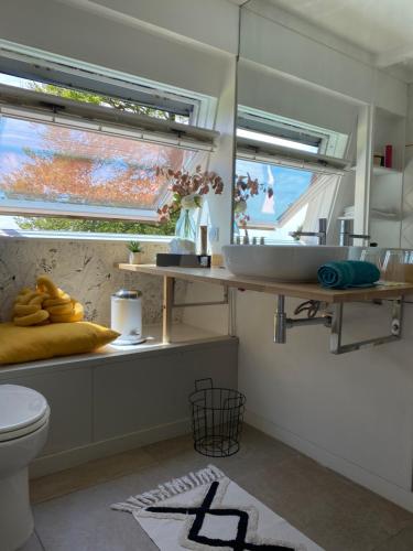 a bathroom with a sink and a toilet at HALTE à Reyrieux in Reyrieux