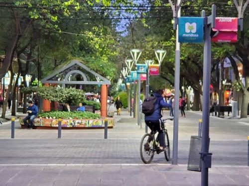 una persona montando una bicicleta en un parque en Centric cozy apartment with yard en Mendoza
