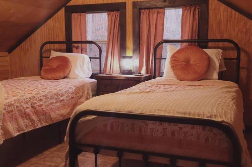 ein Schlafzimmer mit 2 Betten mit Kissen darauf in der Unterkunft Family Fishing Stay - Private Cahaba River Access 