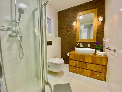 a bathroom with a sink and a toilet and a shower at MARISOL beautiful apartment with oceanview in Adeje