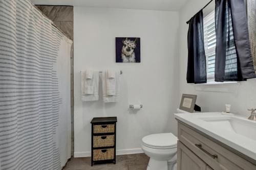 ein Badezimmer mit einem weißen WC und einem Waschbecken in der Unterkunft Cozy Casita! In Texas Famous 290 Winery Corridor! in Stonewall