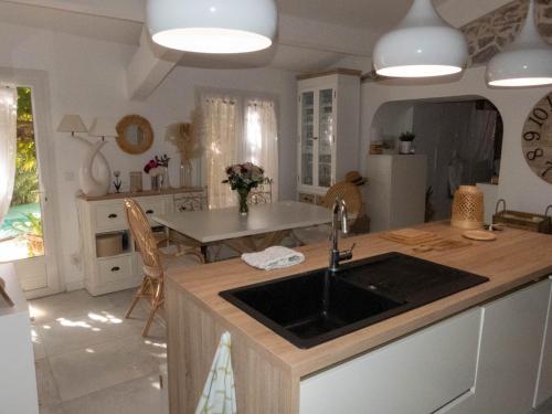 una cocina con fregadero y encimera en La Brice Marine, en Roquebrune-sur-Argens