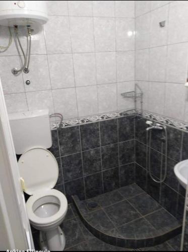 y baño con aseo, ducha y lavamanos. en Apartmani Filipović en Bar