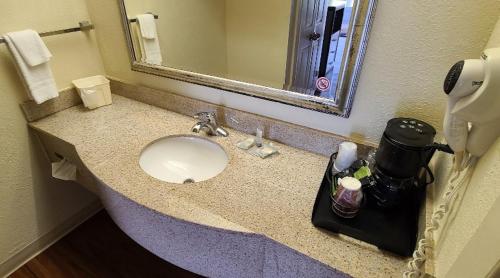 a bathroom counter with a sink in a hotel room at Red Roof Inn & Suites Cornelius - Lake Norman in Cornelius