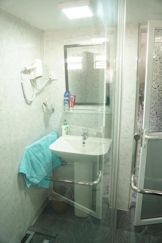 y baño con lavabo y espejo. en Nilo's Guest House en Batticaloa