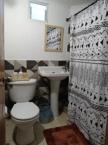 y baño con aseo y lavamanos. en Aldea Bahiguana, en Bahía Inglesa