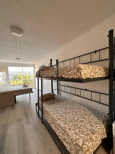 a bedroom with two bunk beds and a window at A pie de PLAYA in La Pineda