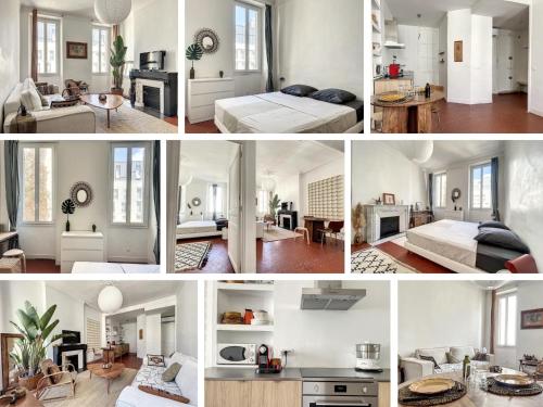 un collage de photos d'une chambre et d'un salon dans l'établissement Appartement Marseillais - Climatisation & Spacieux - Les Frères de la Loc', à Marseille