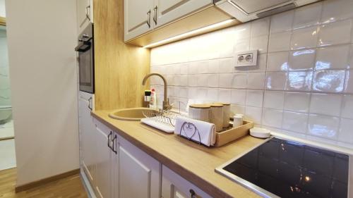a kitchen with a sink and a counter top with a sink at Apartman Mir Zlatibor in Zlatibor