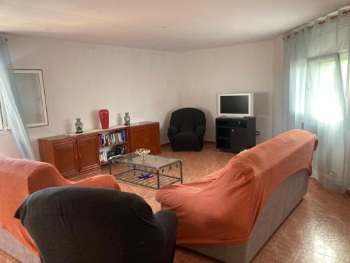 a living room with two couches and a tv at GRANDIOSO CHALET EN CASTELL DE POBLA MONTORNES in Pobla de Montornés