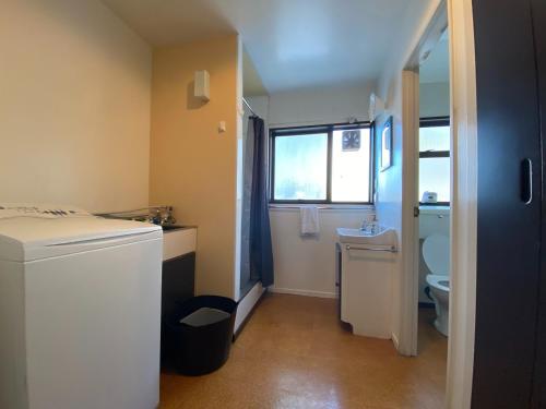 a small bathroom with a sink and a toilet at 43b Conical Hill Road in Hanmer Springs