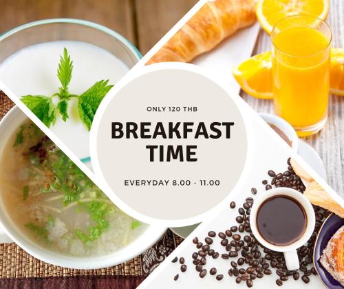 a plate of food with a bowl of soup and a cup of coffee at Happy Jomtien - Beachfront in Jomtien Beach