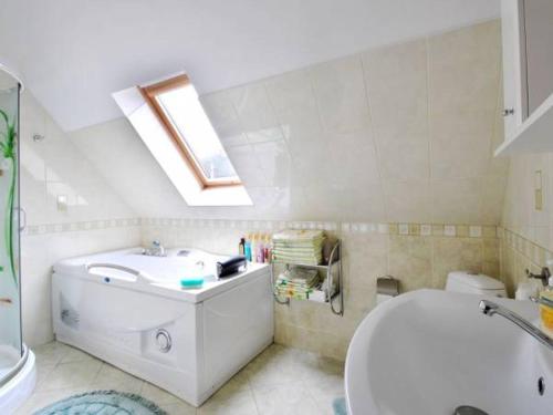 a bathroom with a sink and a toilet at domek PERKUN in Pierkunowo