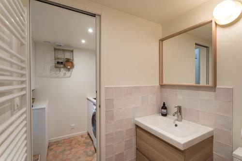 une salle de bain avec un lavabo et une douche dans l'établissement L'Authentique & Le Loft Duparc - 2 Studios de charme en centre ville, à Rennes