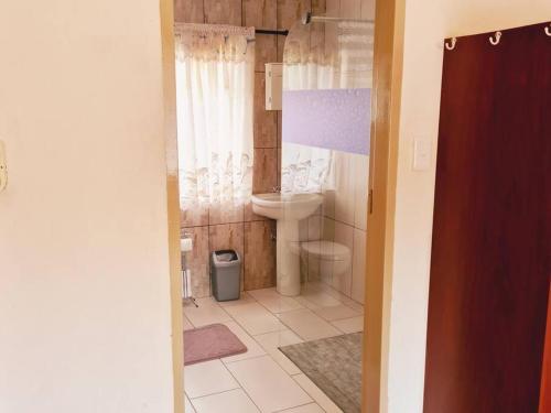 a bathroom with a toilet and a sink at Flamboyant Apartments in St Lucia