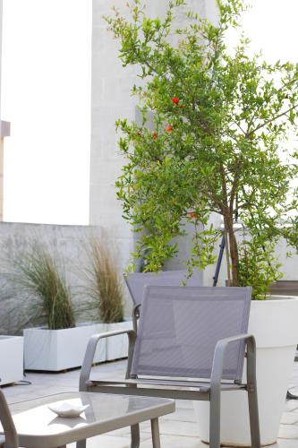 a chair and a table and a tree at Eos Hotel in Lecce