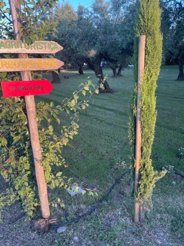 a street sign in the grass next to a tree at Az. Agr. Parco dei Buoi in Larino