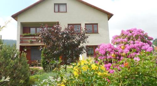 a house with a bunch of flowers in front of it at Homestay Machom in Oščadnica