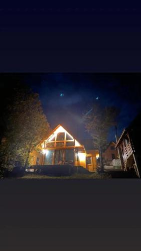 a house lit up at night with lights on it at Brvnare Libero TARA in Sekulić 