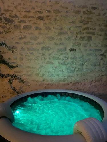 - un bain à remous avec de l'eau verte dans la chambre dans l'établissement Pujaut , Gîte cœur de village « sous le clocher», à Pujaut