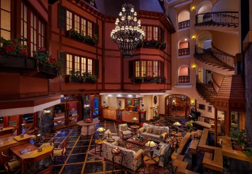 an overhead view of a hotel lobby with a chandelier at Fortune Resort Sullivan Court, Ooty - Member ITC's Hotel Group in Ooty