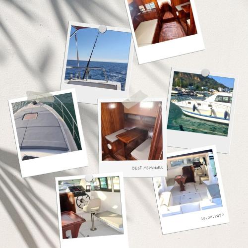 a collage of pictures of a boat on a table at #2 Motor boat SidiBouSaid in Carthage