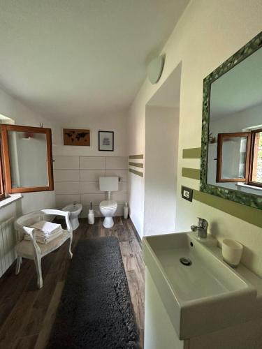 y baño con lavabo, aseo y espejo. en LA TANA Guest House en Dronero