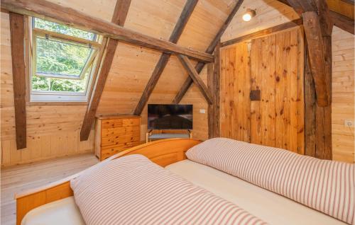 ein Schlafzimmer mit einem Bett und einem TV in einer Hütte in der Unterkunft Kellerstoeckl In Strem in Strem