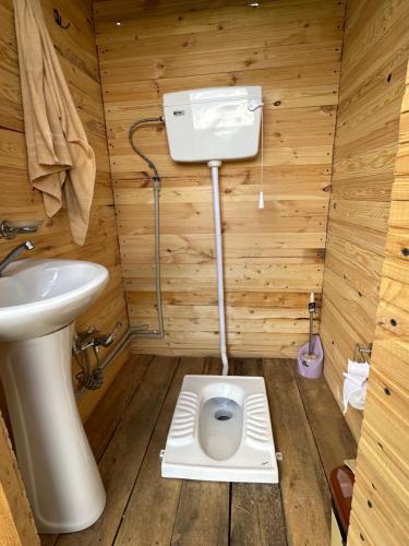 NarynにあるTenir-Too Glampingの小さなバスルーム(トイレ、シンク付)