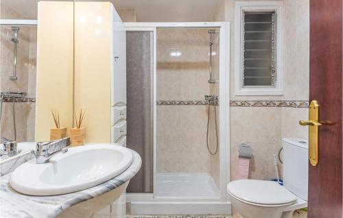 皮內達德馬爾的住宿－Amazing Apartment In Pineda De Mar With Wifi，带淋浴、盥洗盆和卫生间的浴室